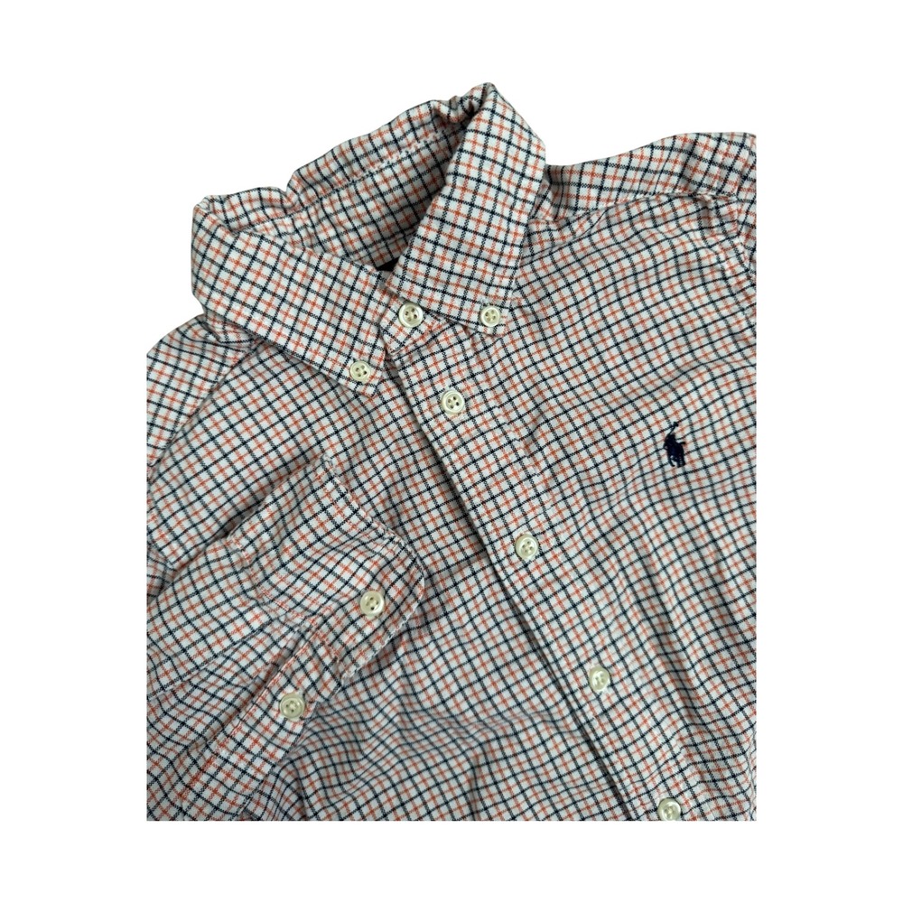 Polo Ralph Lauren Boys Plaid Button Down Shirt Long Sleeve Orange Navy Size 4
